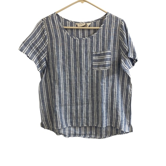 Christian Siriano Linen Shirt Womens Size M Striped Short Sleeve Boho Lagenlook - Picture 1 of 6